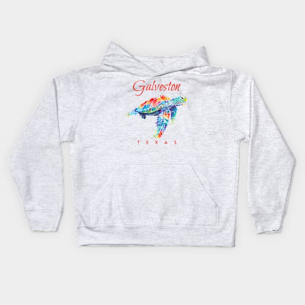 Galveston Texas Watercolor Sea Turtle Kids Hoodie by grendelfly73